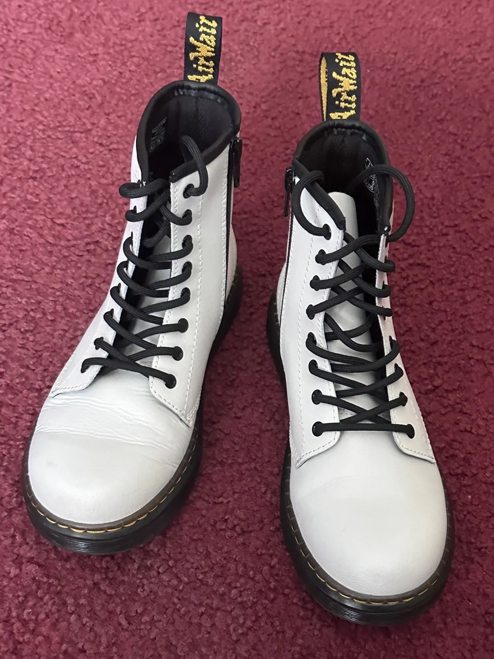Dr. Martens White Leather Combat Boots Big Kid Youth Size 4